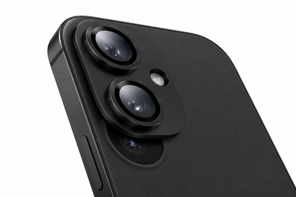 Black metal camera lens protector for Apple iPhone 17 rear view