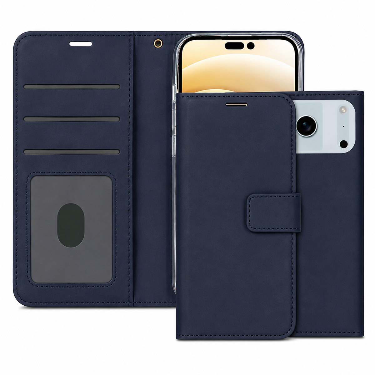 Apple iPhone 17 Pro Max Navy Photo ID Wallet Case Premium Leather Flip Cover