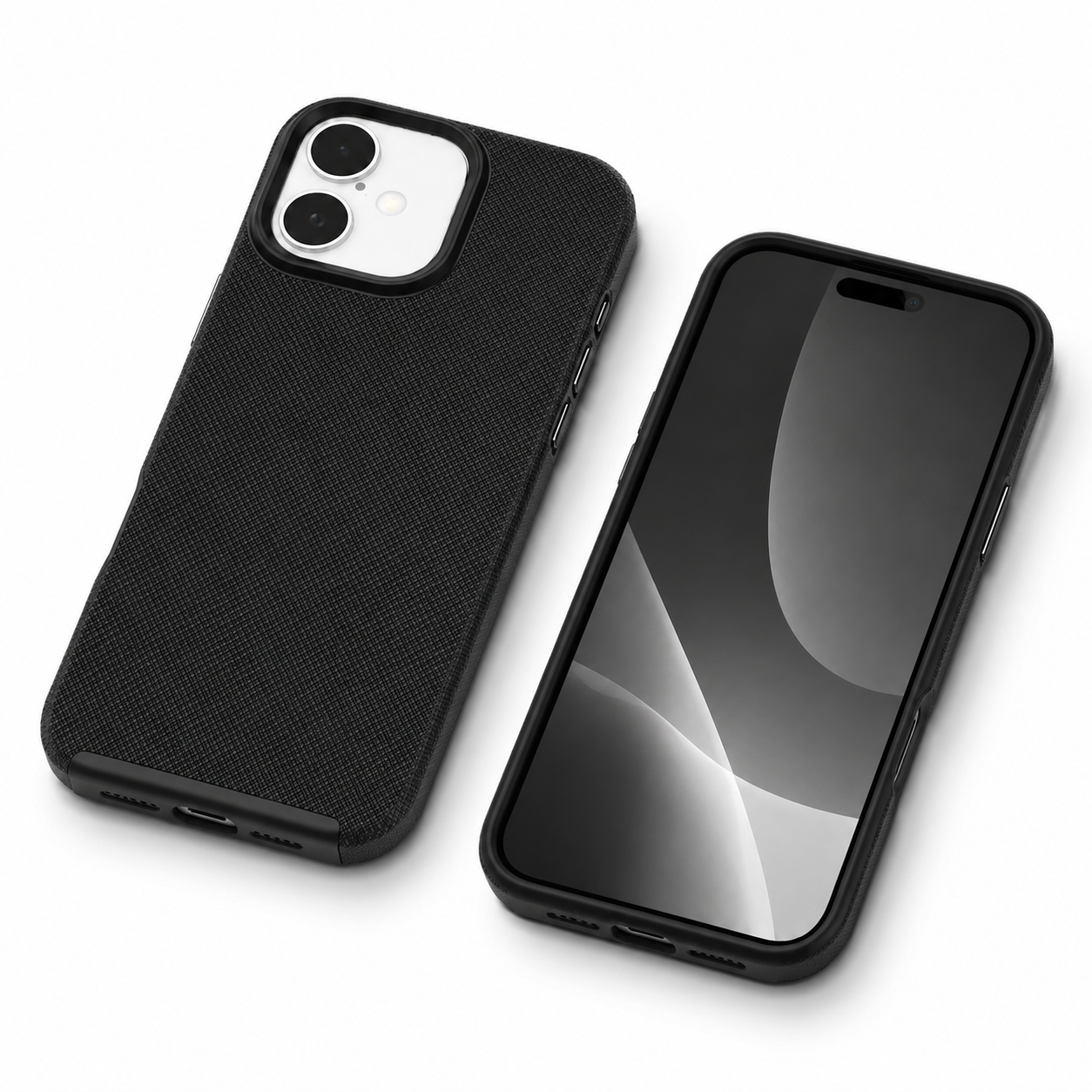 Black iPhone 16 cover with raised anti-slip dotted texture