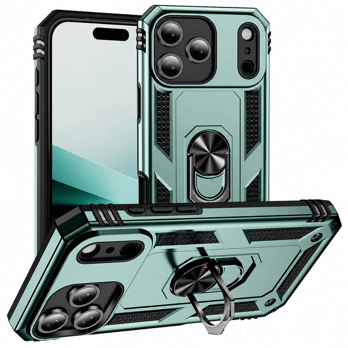 Midnight Green Anti-Drop Hybrid Case for Apple iPhone 18 Pro Max with Shockproof Phone Case, Ring Holder, and Kickstand Design
