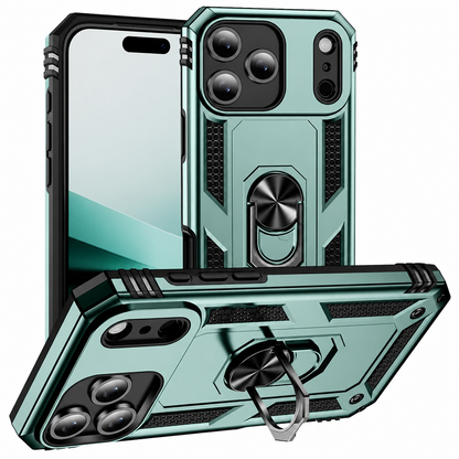 Midnight Green Anti-Drop Hybrid Case for Apple iPhone 18 Pro Max with Shockproof Phone Case, Ring Holder, and Kickstand Design