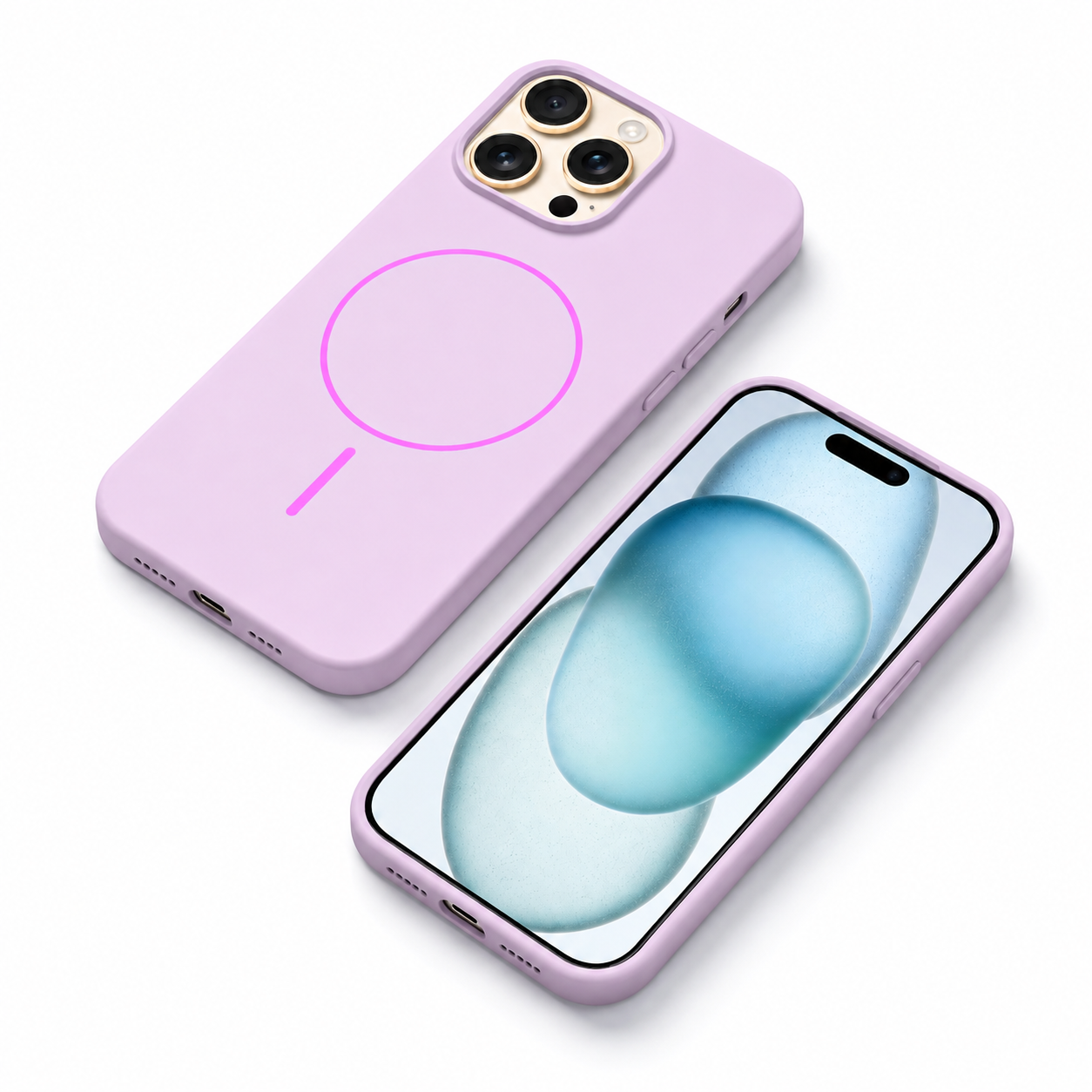 Purple silicone mobile cover with raised camera protection for iPhone 12