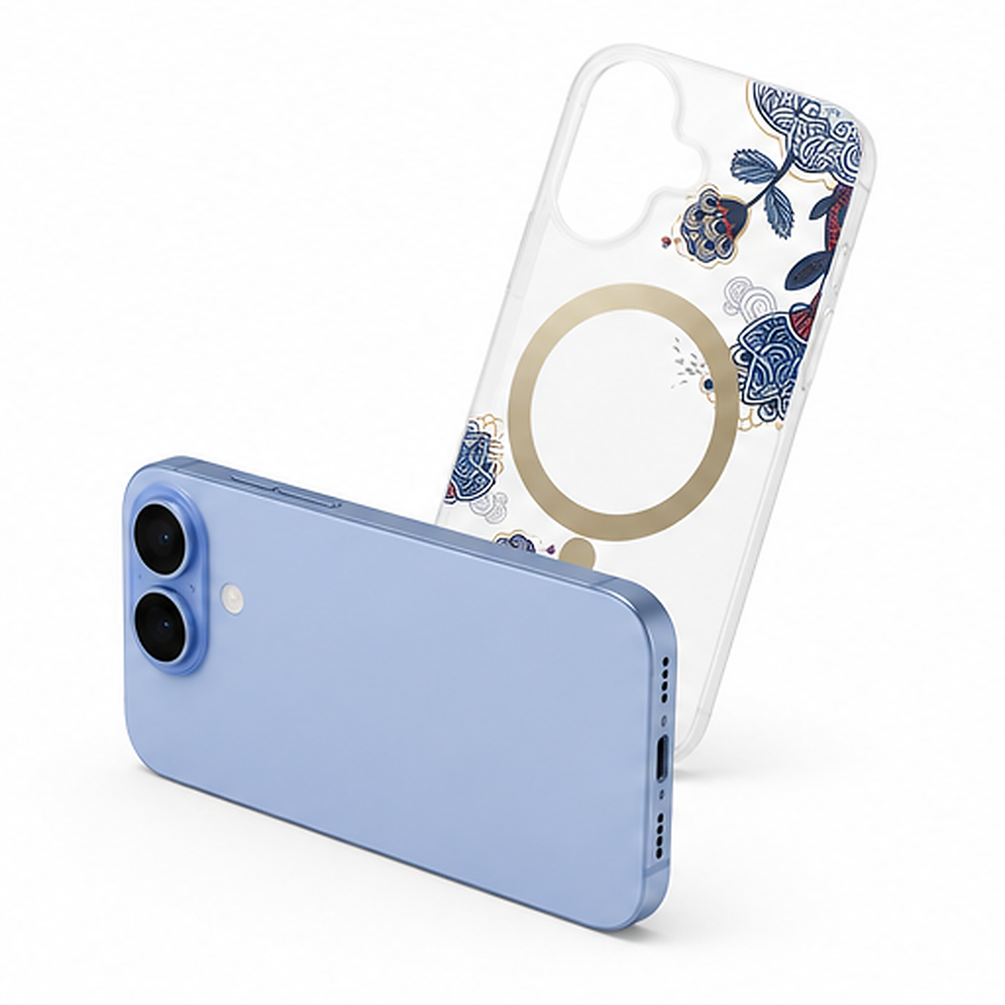 Transparent Blue Flower MagSafe Case for Apple iPhone 17 – Protective Designer Mobile Cover