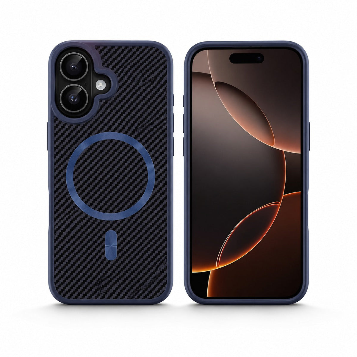 Premium Carbon Elite Case, Protective Smartphone Case, Drop Protection Phone Cover, Luxury Blue iPhone 16 Case
