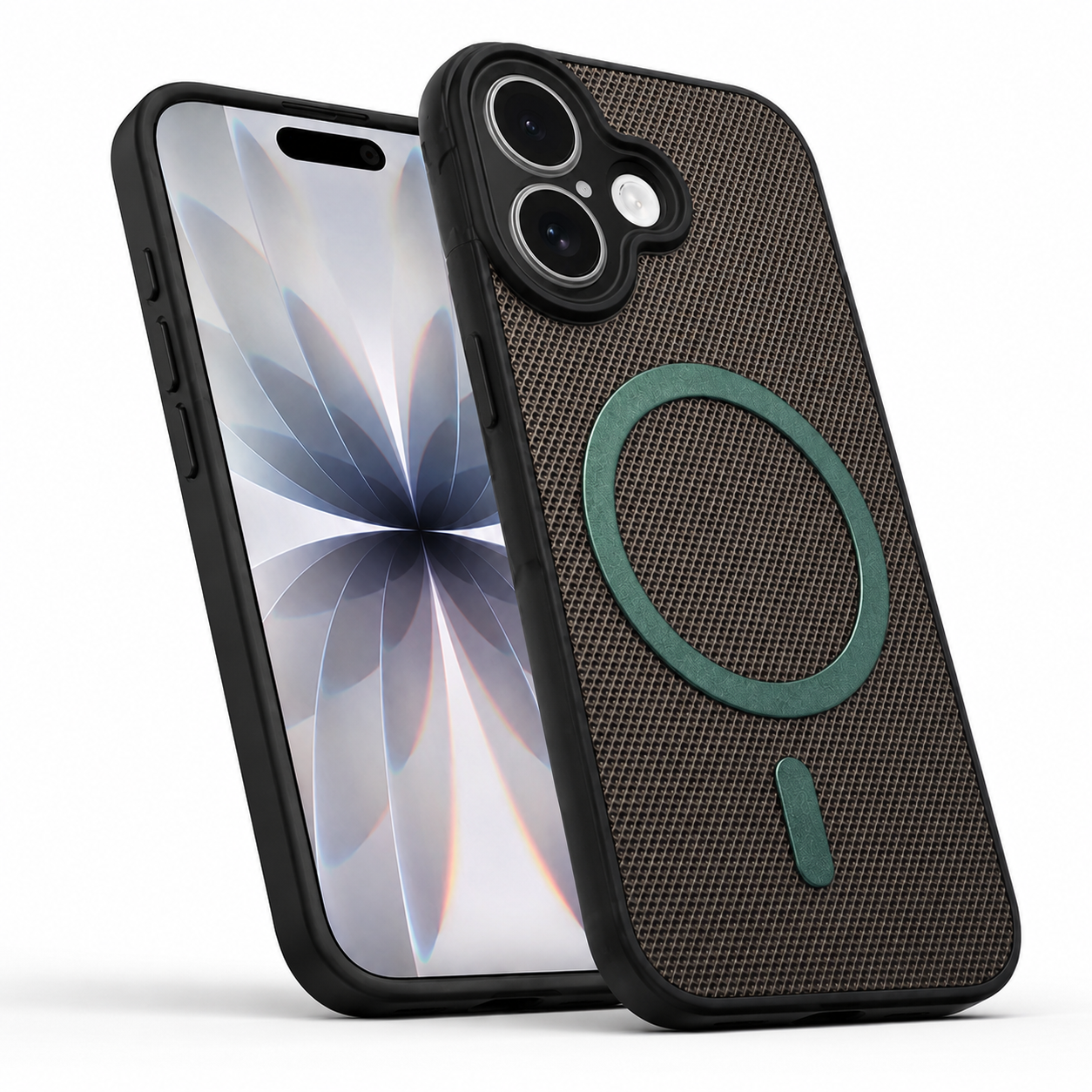 Slim Apple iPhone 16 Protective Case - Green MagSafe Grip Weave Mobile Cover