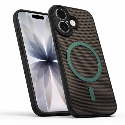 Slim Apple iPhone 16 Protective Case - Green MagSafe Grip Weave Mobile Cover