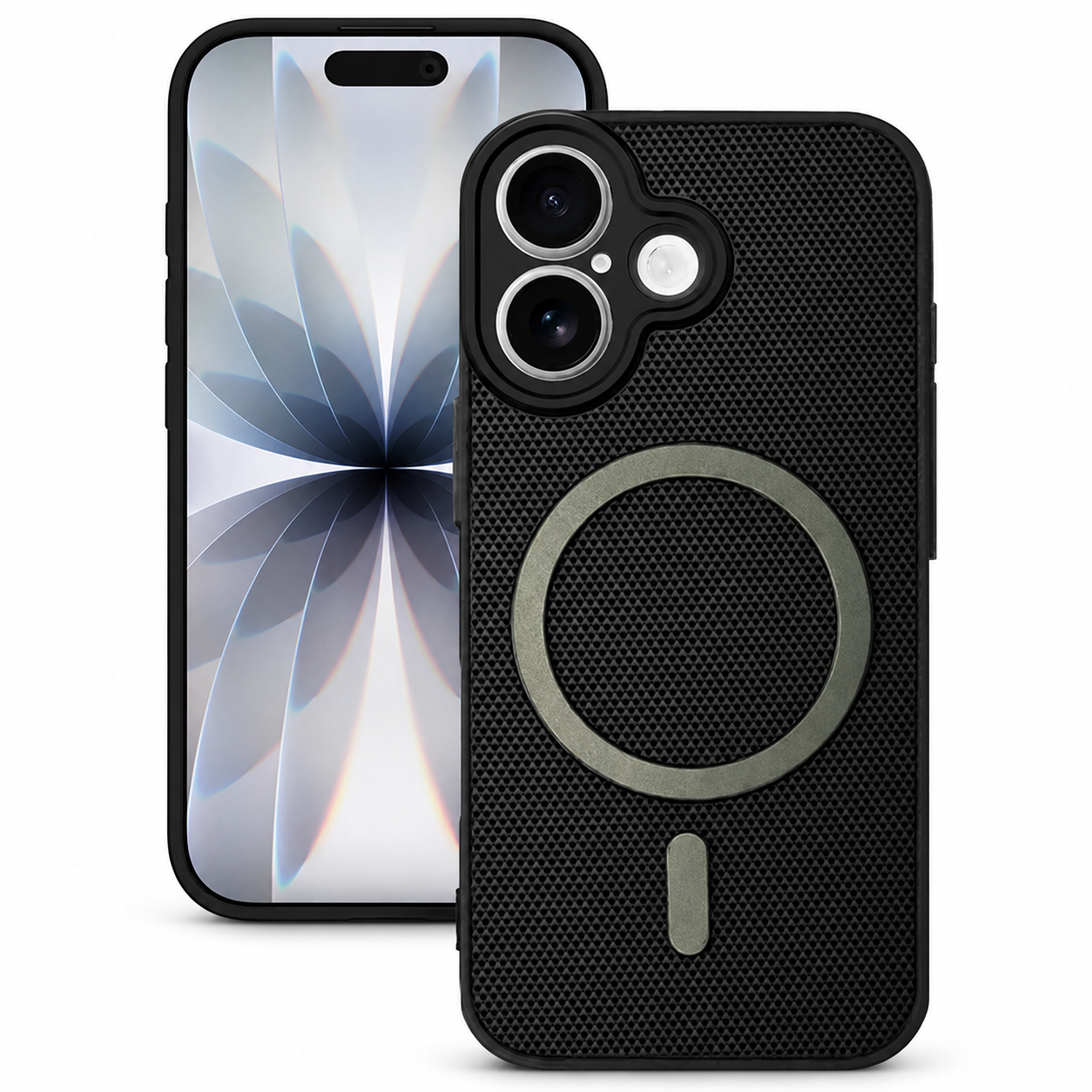 Black MagSafe Grip Weave Apple iPhone 16 Case, Shockproof Phone Cover, Protective Mobile Case