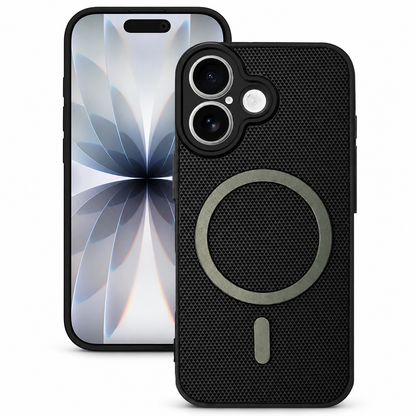 Black MagSafe Grip Weave Apple iPhone 16 Case, Shockproof Phone Cover, Protective Mobile Case