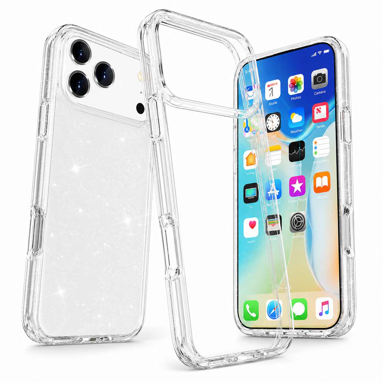 Clear Sparkly Phone Case, Apple iPhone 17 Pro Max Cover, Protective Mobile Cover, Crystal Clear Case