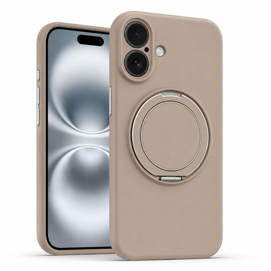MagSafe Silicone Ring Stand Case for Apple iPhone 17 – Desert Titanium, iPhone 17 Case, MagSafe Case, Silicone Phone Case, Shockproof Phone Cover, Protective Mobile Cover