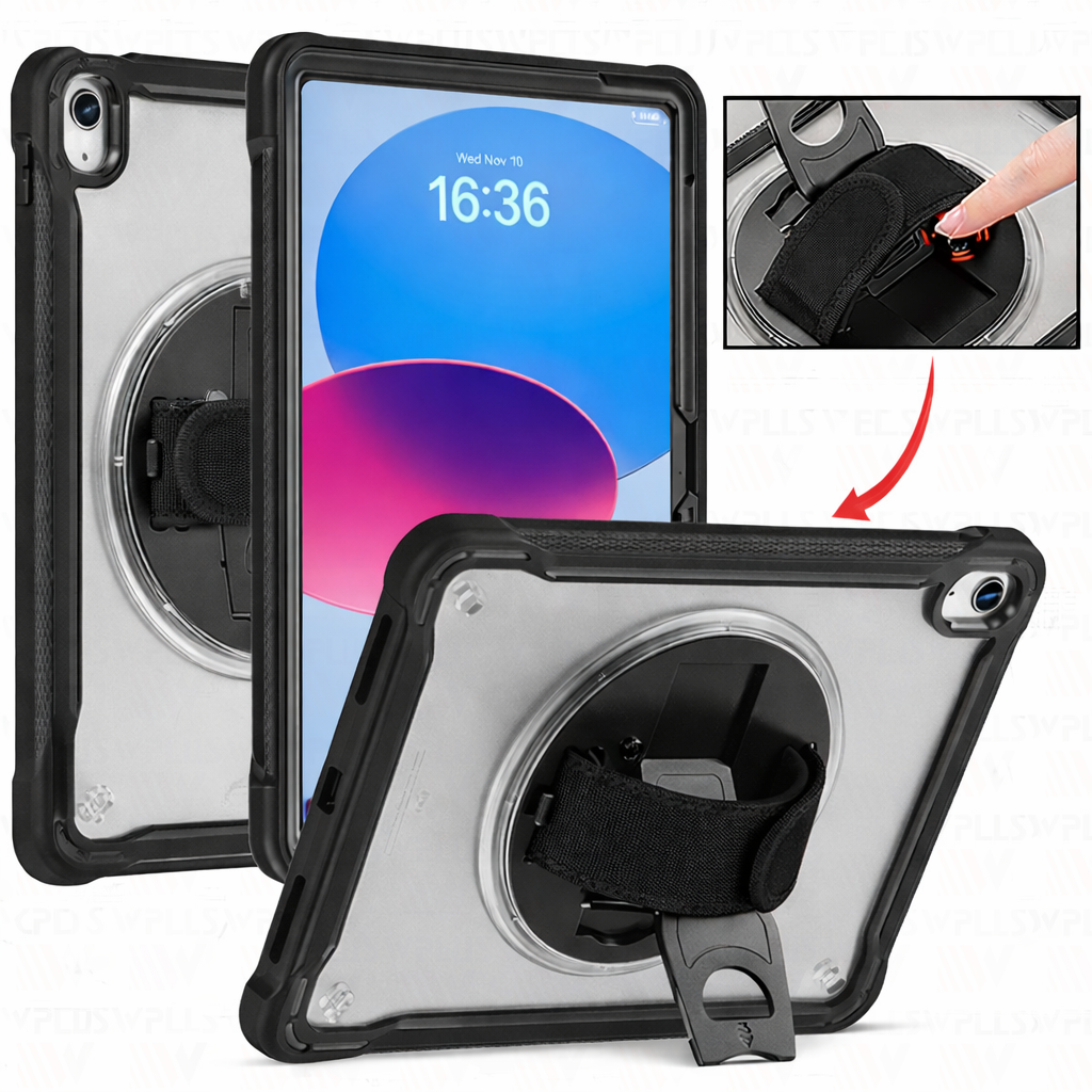 Heavy Duty Tablet Case – Clear / Black Flexi Hold with Strap | Protective Case
