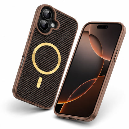 Brown Carbon Fiber Phone Case, Impact Resistant Mobile Cover, MagSafe Magnetic Case, Designer iPhone 17 Case

