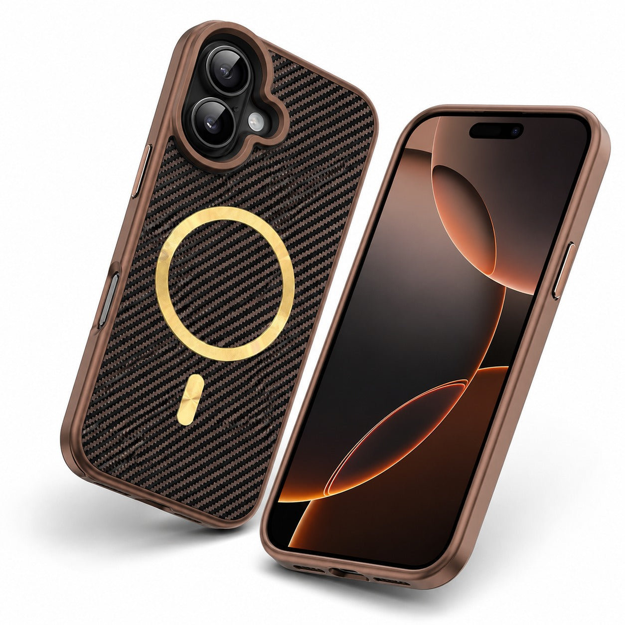 Brown Carbon Fiber Phone Case, Impact Resistant Mobile Cover, MagSafe Magnetic Case, Designer iPhone 16 Case
