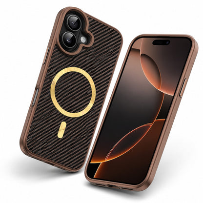 Brown Carbon Fiber Phone Case, Impact Resistant Mobile Cover, MagSafe Magnetic Case, Designer iPhone 16 Case
