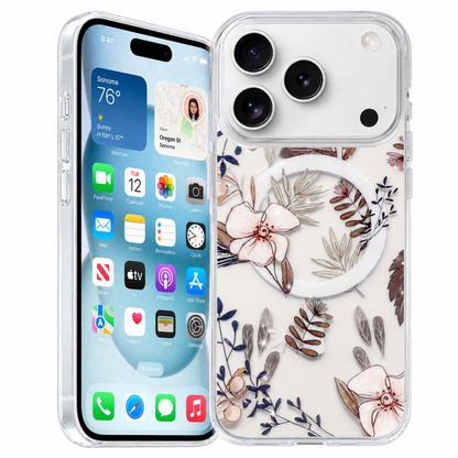 MagSafe Floret Floral iPhone 18 Pro Max Case transparent white protective phone case front and back view