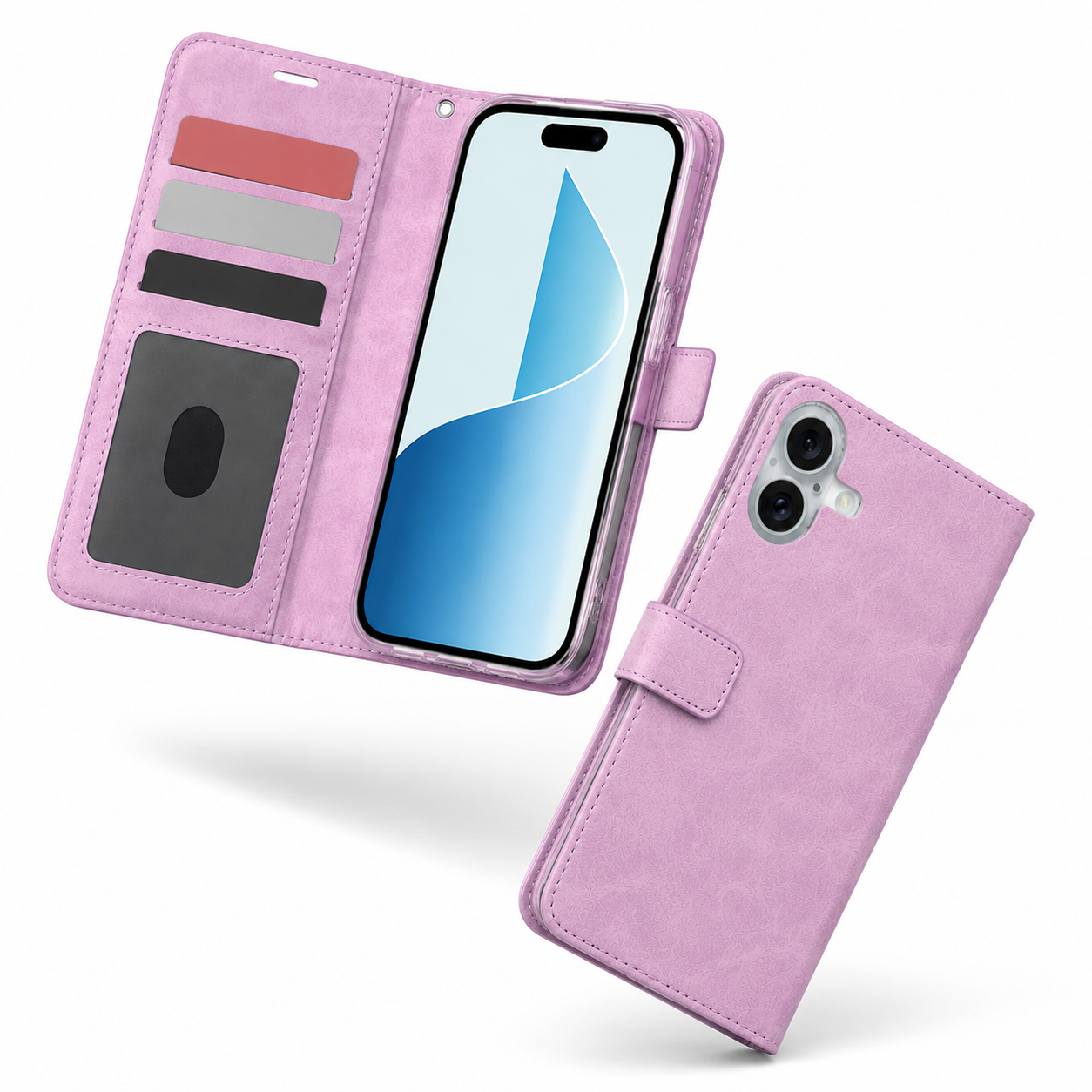 Premium purple leather-style card holder case for Apple iPhone 17