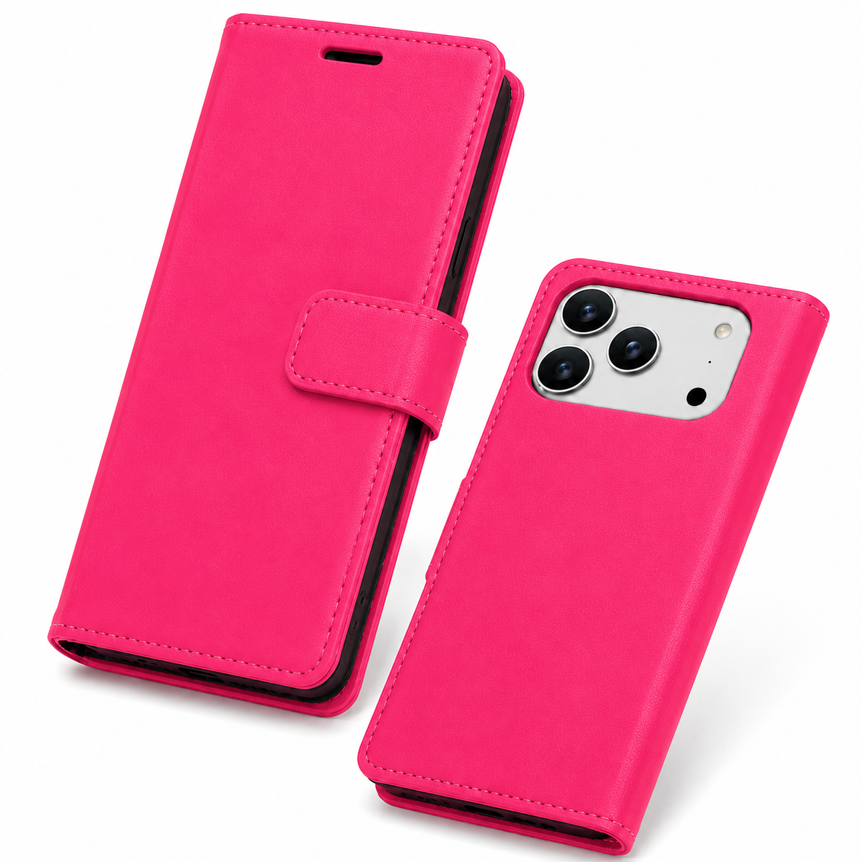 Premium Hot Pink Wallet Case for iPhone 17 Pro Max Shockproof Flip Cover