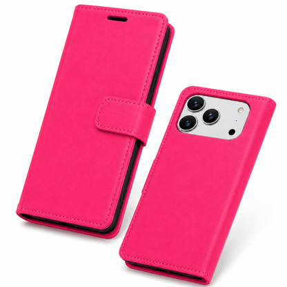 Premium Hot Pink Wallet Case for iPhone 17 Pro Max Shockproof Flip Cover