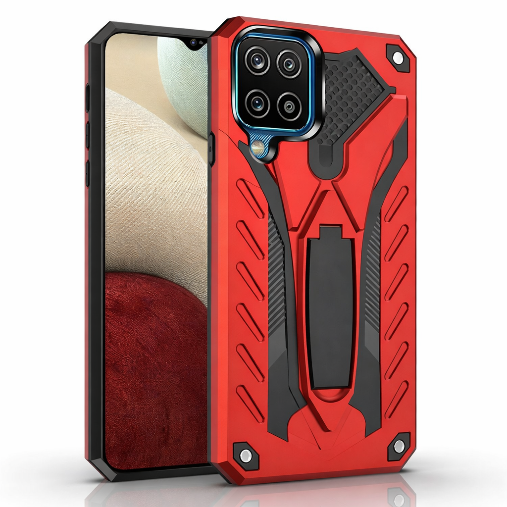 Heavy Duty Protective Phone Case – Triple Layer Full Coverage Shockproof Rugged Red Defender Cover with Stand