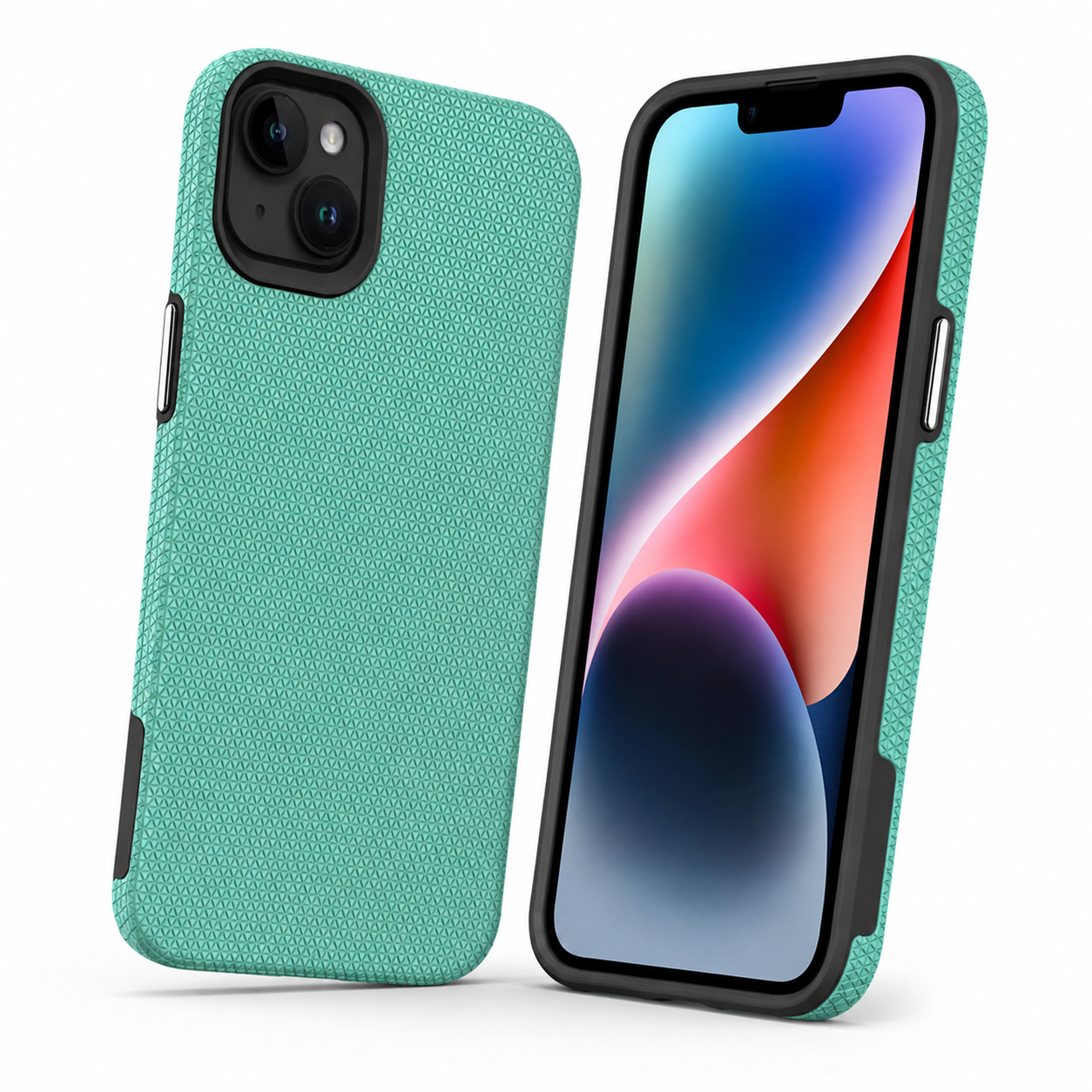 Triangle Pattern Teal iPhone 15 Case Slim Anti-Slip Protective Cover