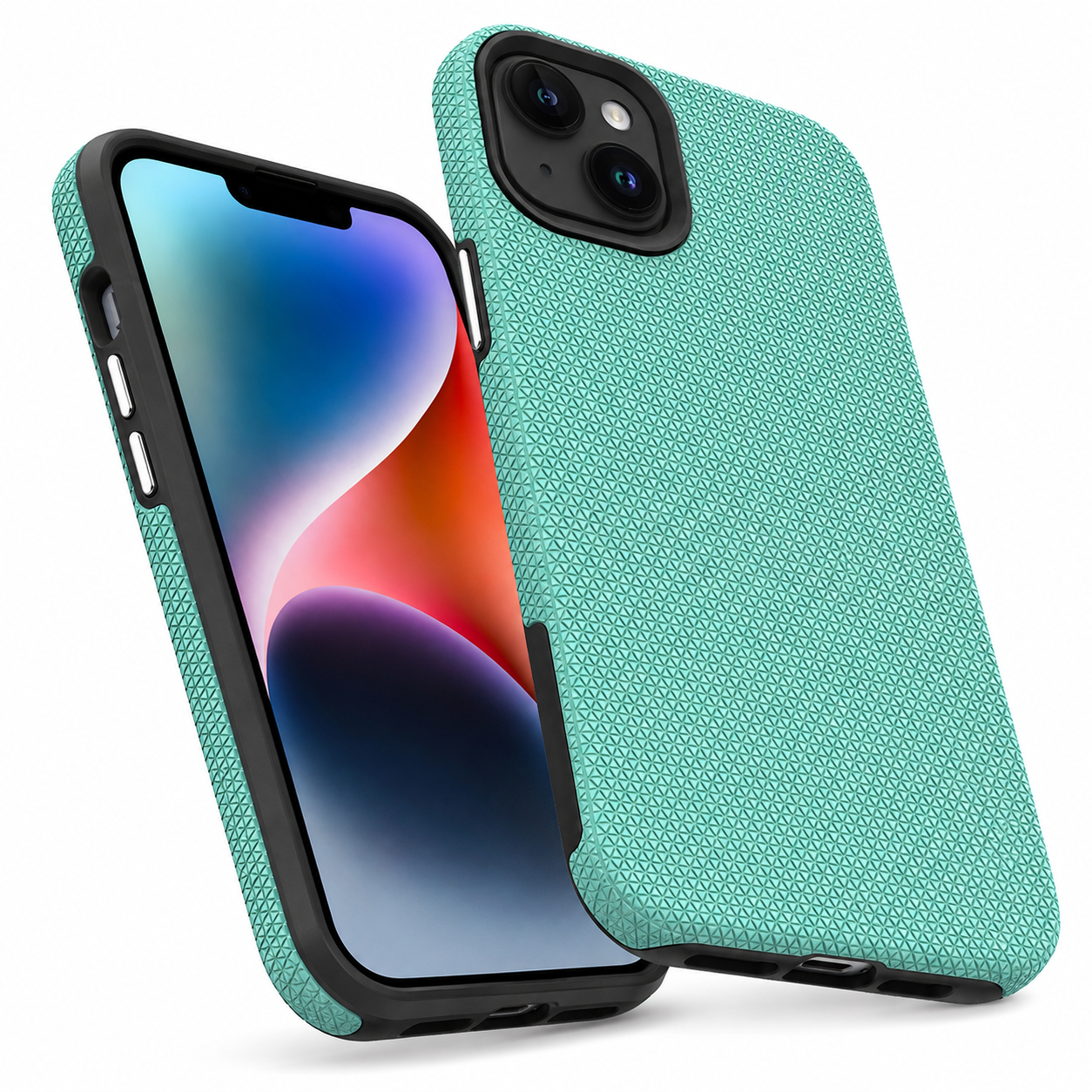 Teal Protective Mobile Cover for Apple iPhone 15 with Geometric Texture