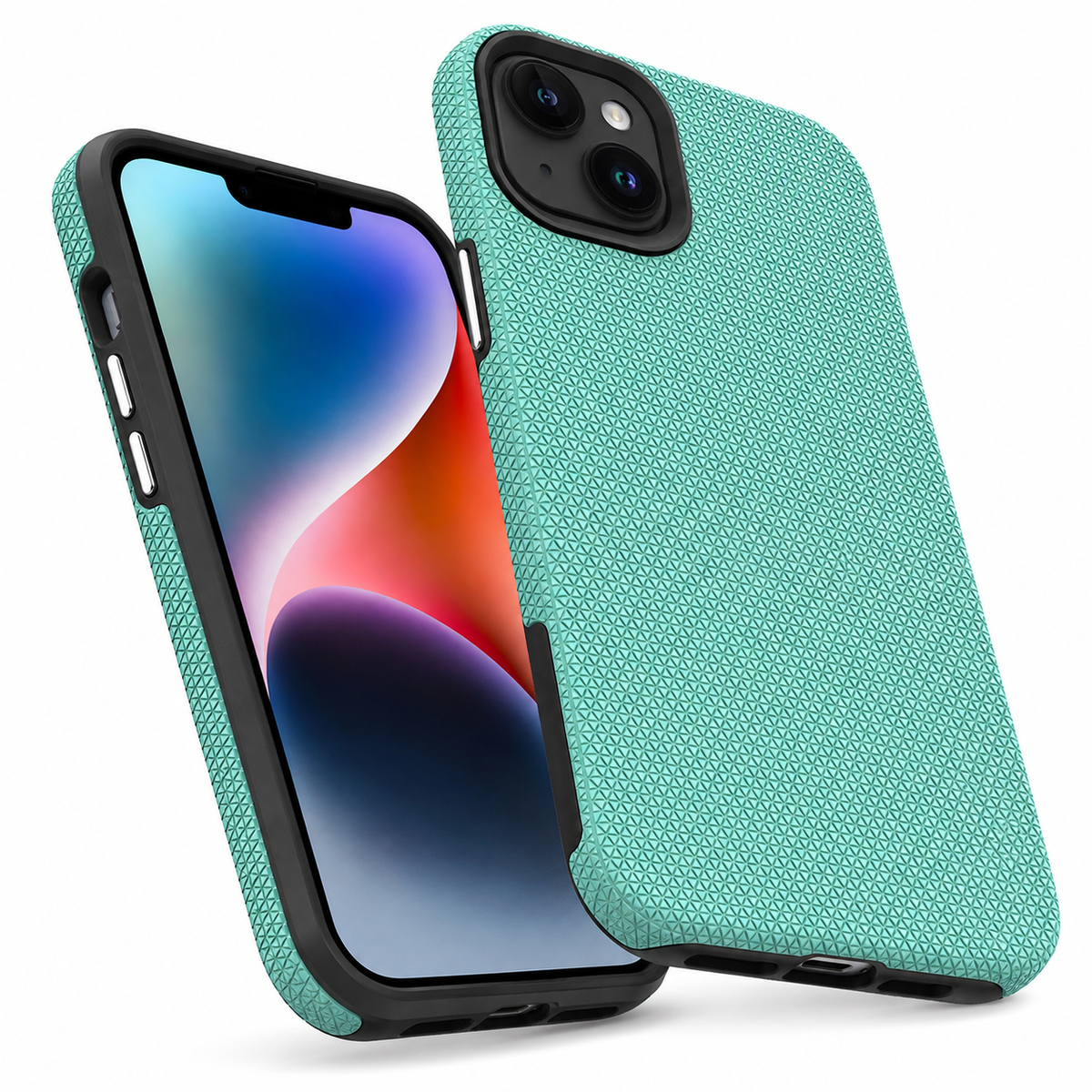 Teal Protective Mobile Cover for Apple iPhone 13 with Geometric Texture
