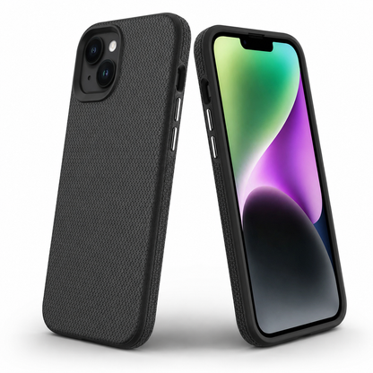 Black Protective Mobile Cover for Apple iPhone 15 with Geometric Texture