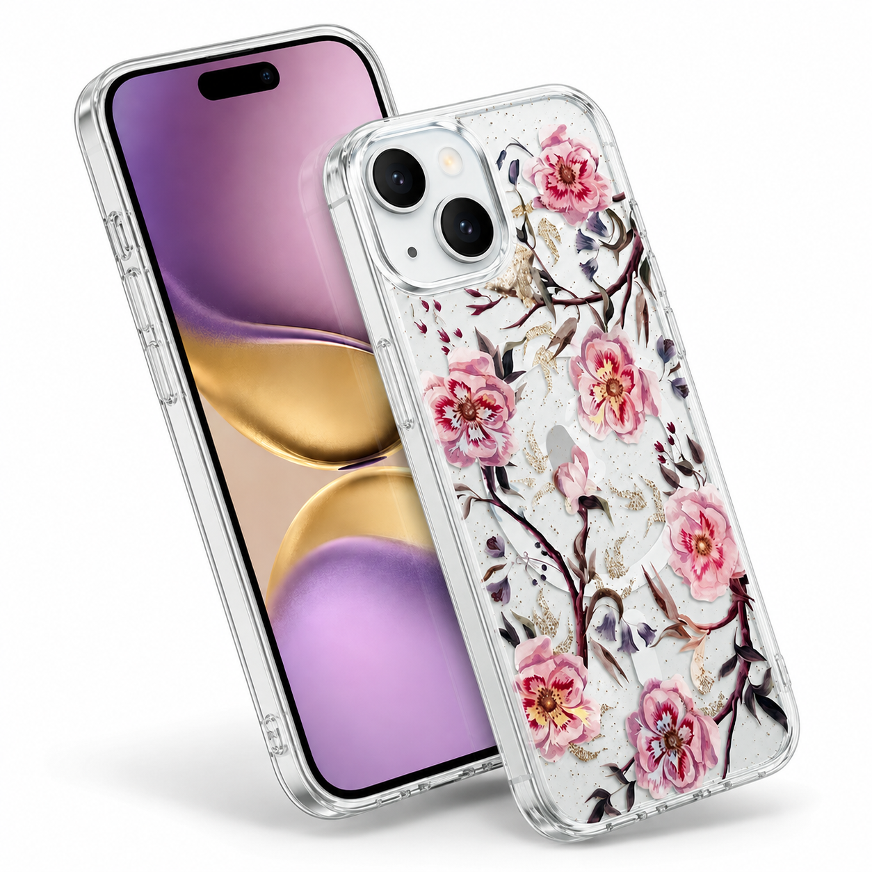 Protective MagSafe Phone Case for Apple iPhone 15 Floral Pattern