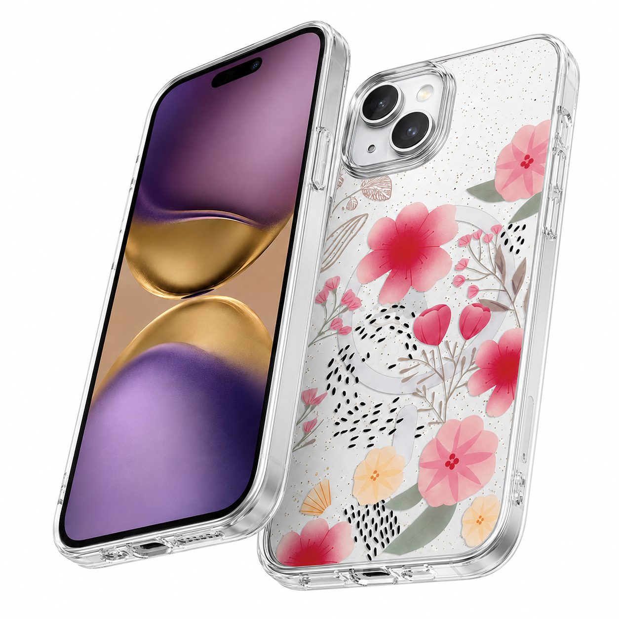 Floral Fusion MagSafe iPhone 15 Case with Wireless Charging Support