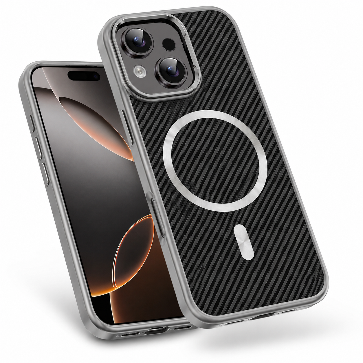 MagSafe Carbon Fiber Elite Case for Apple iPhone 15 - Grey