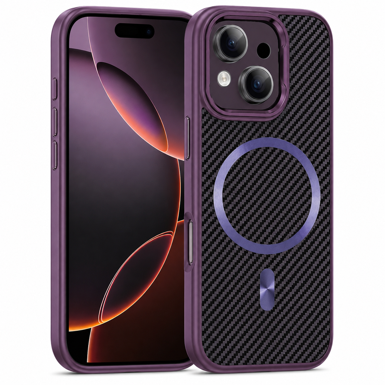 MagSafe Carbon Fiber Elite Case for Apple iPhone 15 - Purple
