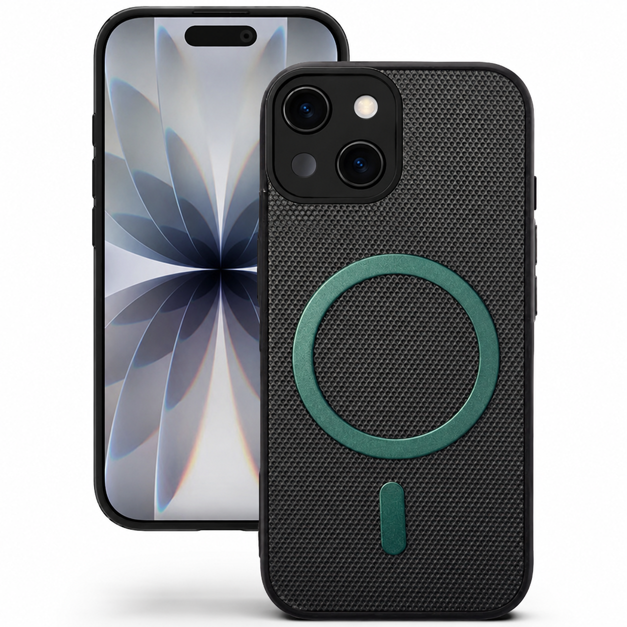 MagSafe Grip Weave Case for Apple iPhone 15 with textured protective back and magnetic ring