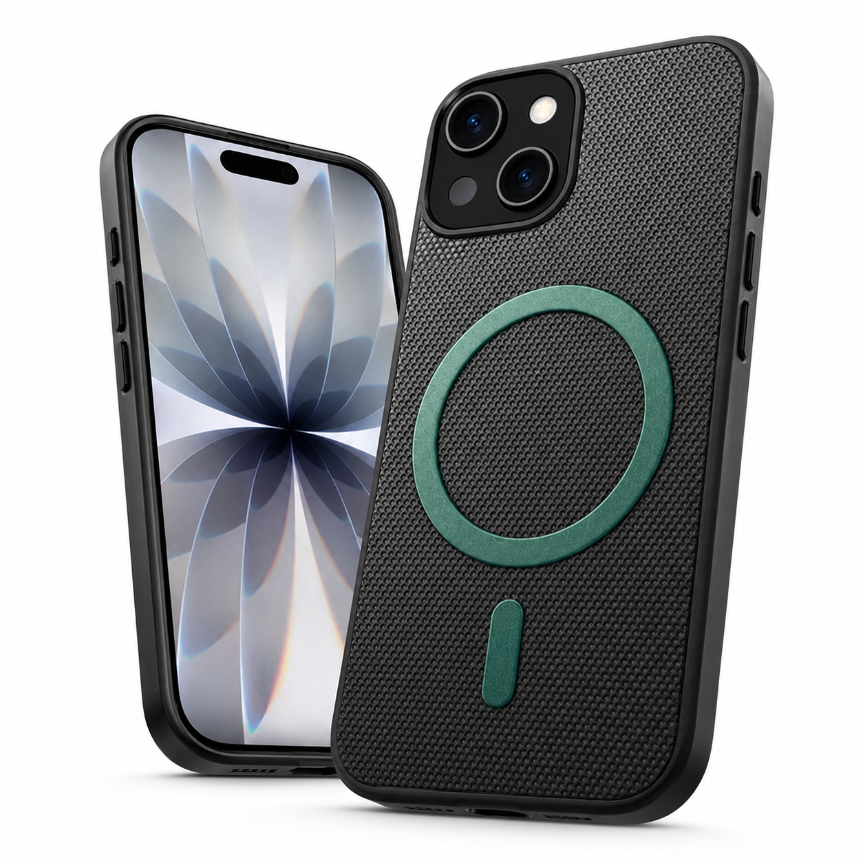 Textured MagSafe Case for iPhone 15 with secure grip and wireless charging compatible ring