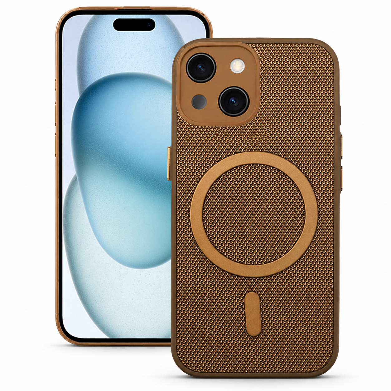 MagSafe Grip Weave Case for Apple iPhone 15 with textured protective back and magnetic ring