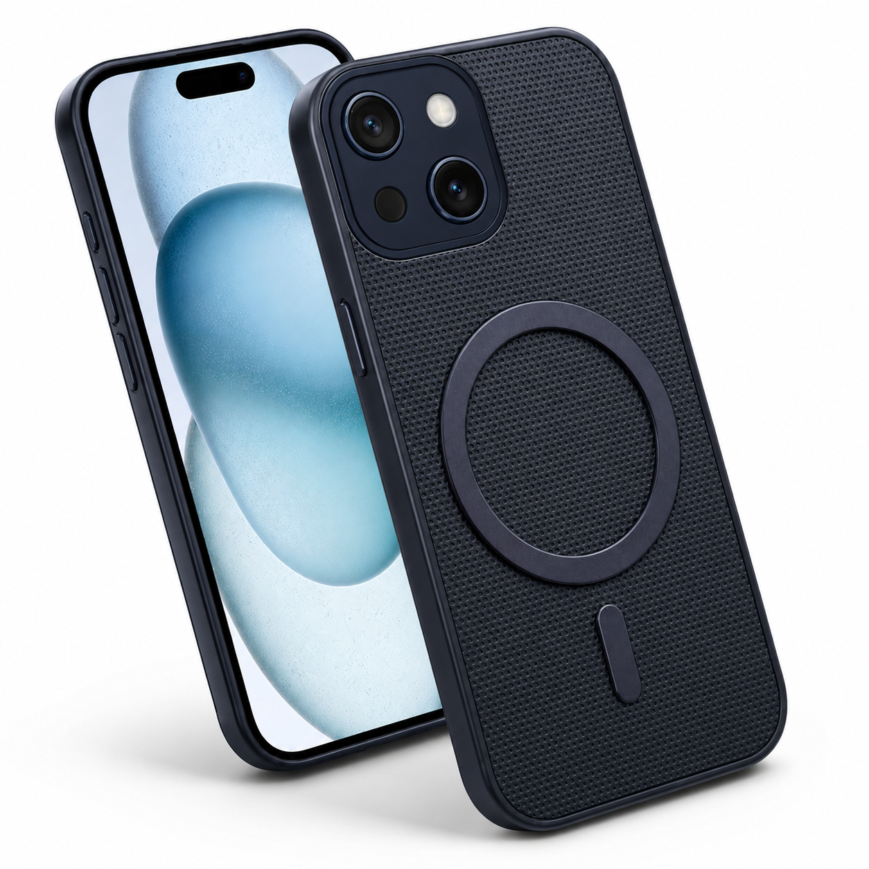 Premium MagSafe Grip Weave Phone Case for Apple iPhone 15 with slim textured protective design