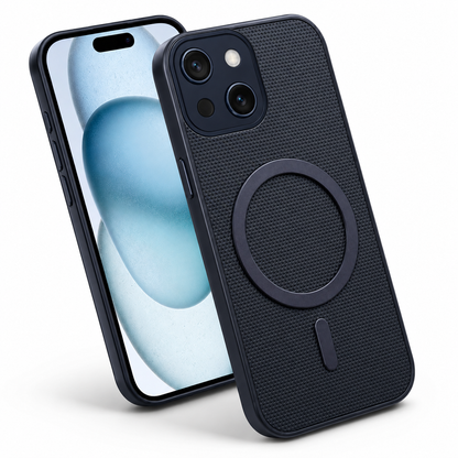 Premium MagSafe Grip Weave Phone Case for Apple iPhone 15 with slim textured protective design