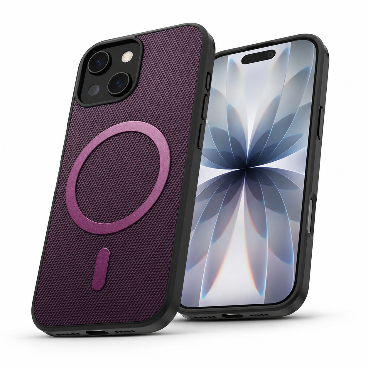 Textured MagSafe Case for iPhone 15 with secure grip and wireless charging compatible ring