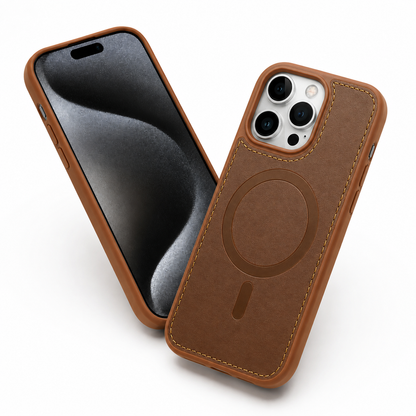 Brown MagSafe iPhone 16 Pro Max cover with durable raised camera protection
