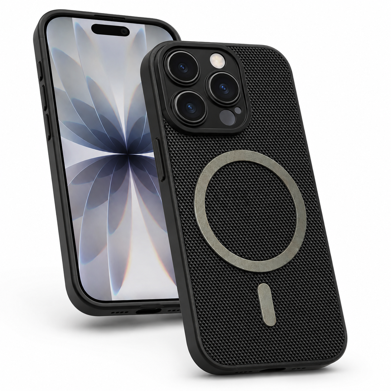 Black MagSafe iPhone 16 Pro Max cover with raised camera and screen edges