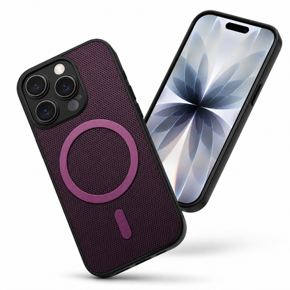 Purple iPhone 16 Pro Max case Canada with textured MagSafe protection
