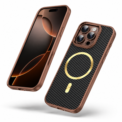 Brown MagSafe iPhone 16 Pro Max cover with anti-slip grip and raised camera protection