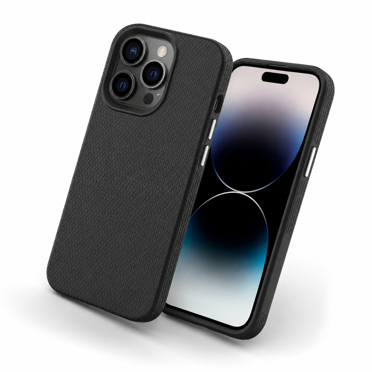 Black impact-resistant iPhone 16 Pro Max cover with raised camera edges