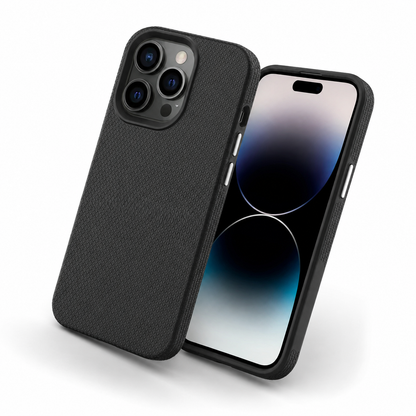 Black impact-resistant iPhone 16 Pro Max cover with raised camera edges