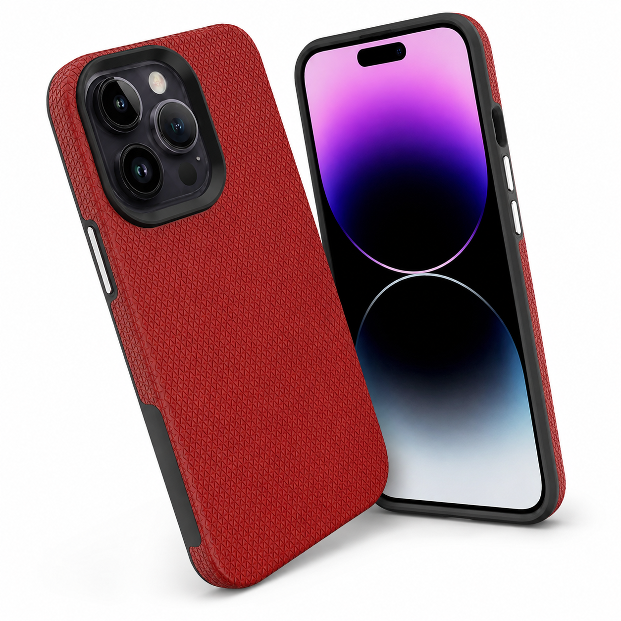Red durable iPhone 16 Pro Max case with raised camera and screen protection
