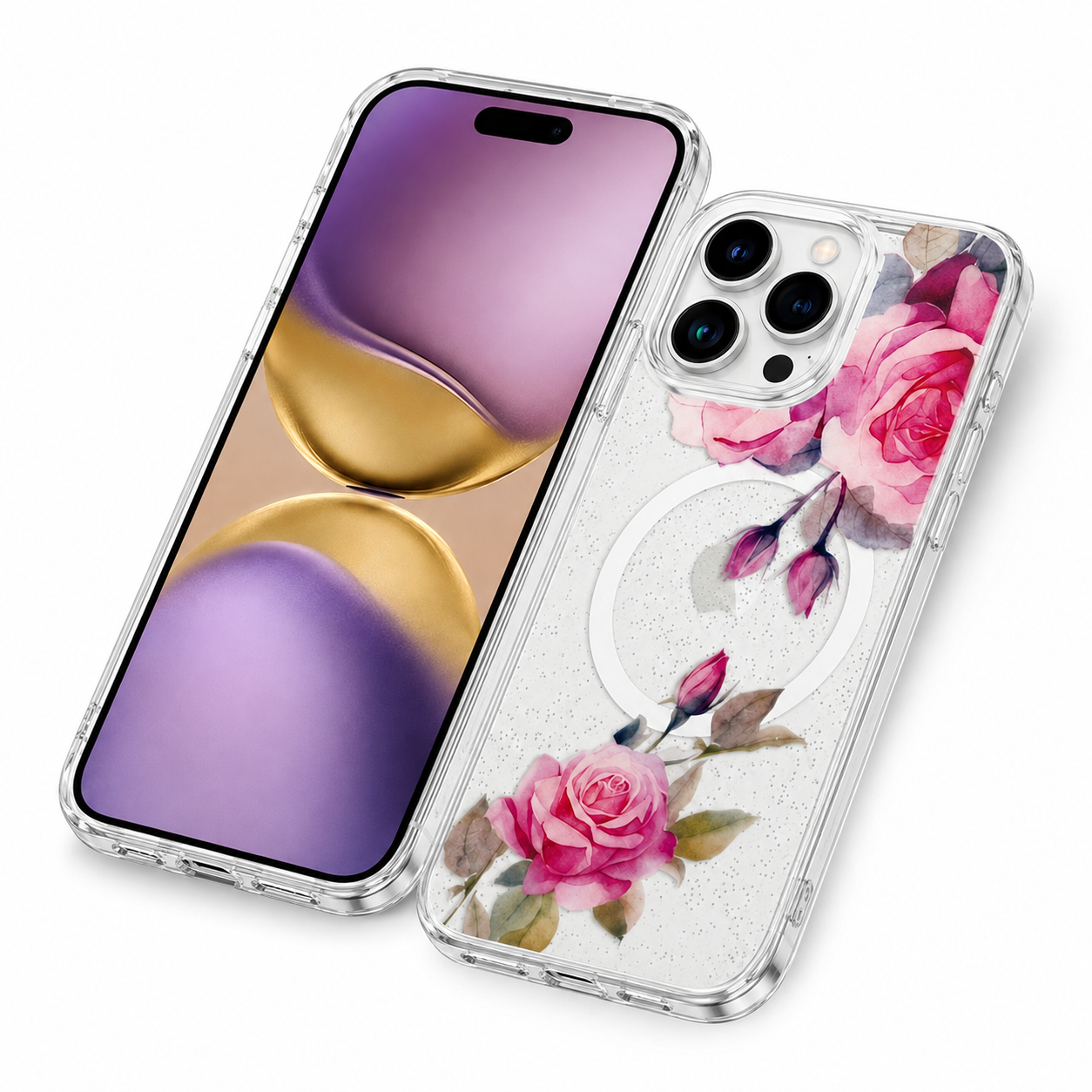 Rose Gold protective MagSafe iPhone 16 Pro Max cover with raised camera edges