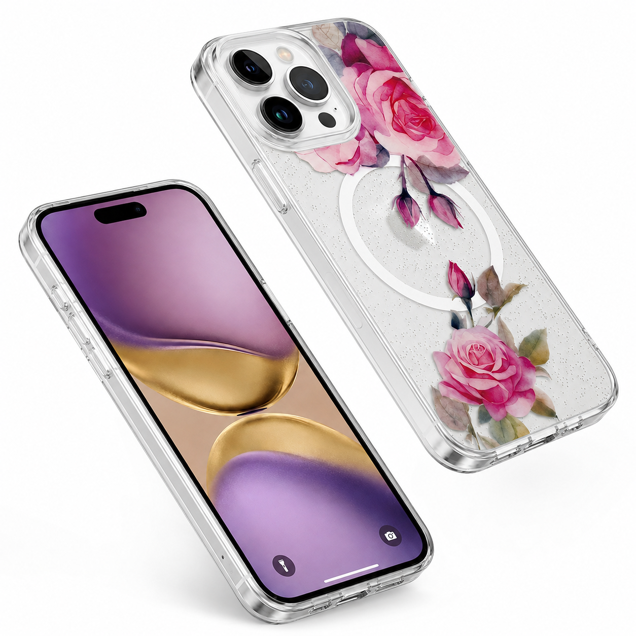 Rose Gold floral phone cover for Apple iPhone 16 Pro Max with MagSafe support

