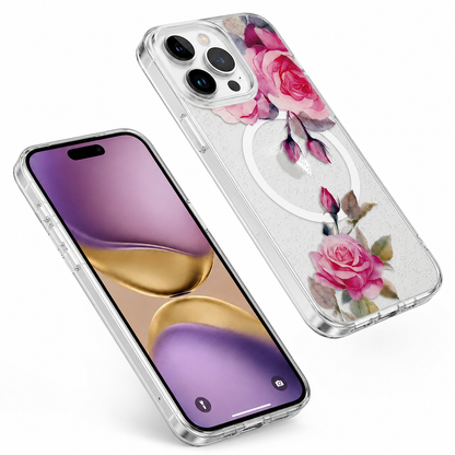 Rose Gold floral phone cover for Apple iPhone 16 Pro Max with MagSafe support
