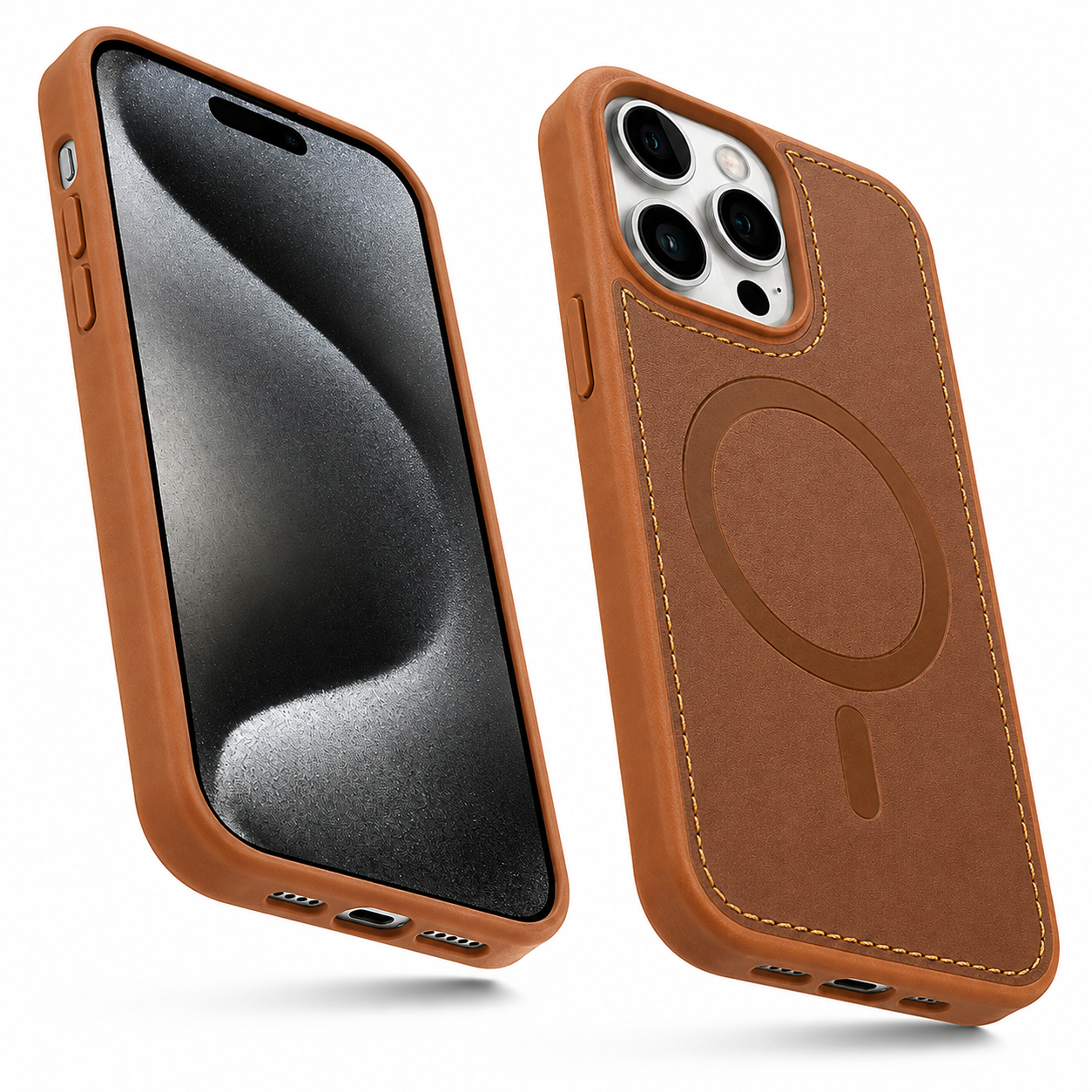 Saddle Brown MagSafe iPhone 16 Pro Max cover with raised camera protection
