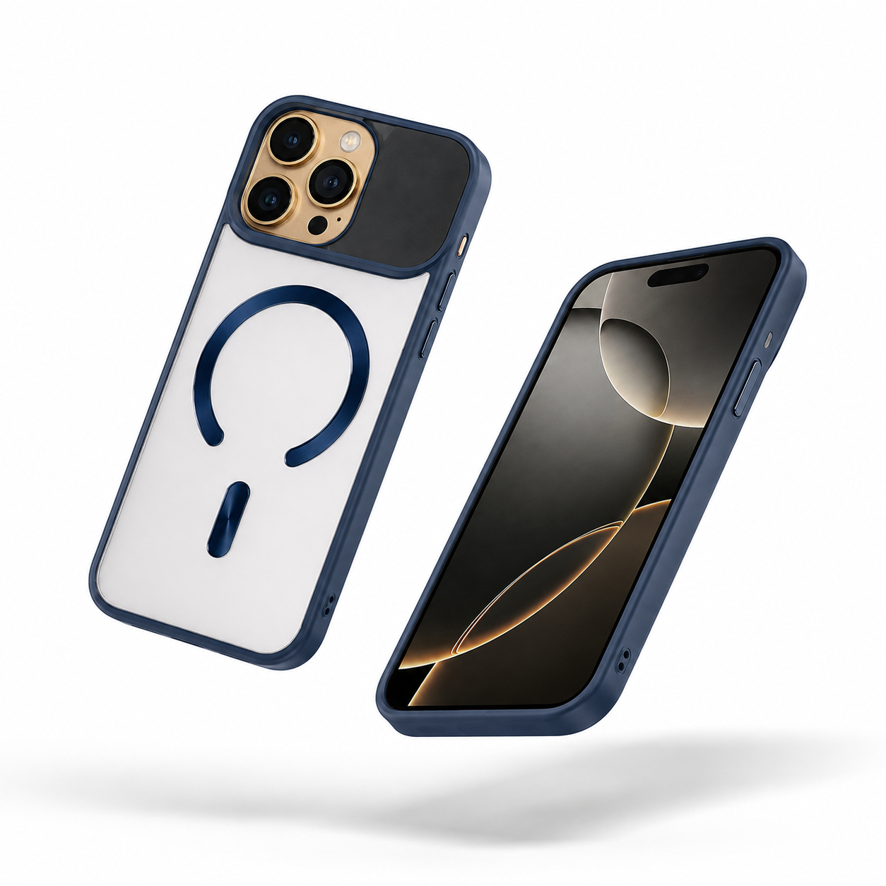Blue MagSafe iPhone 16 Pro Max cover with raised screen and camera edges