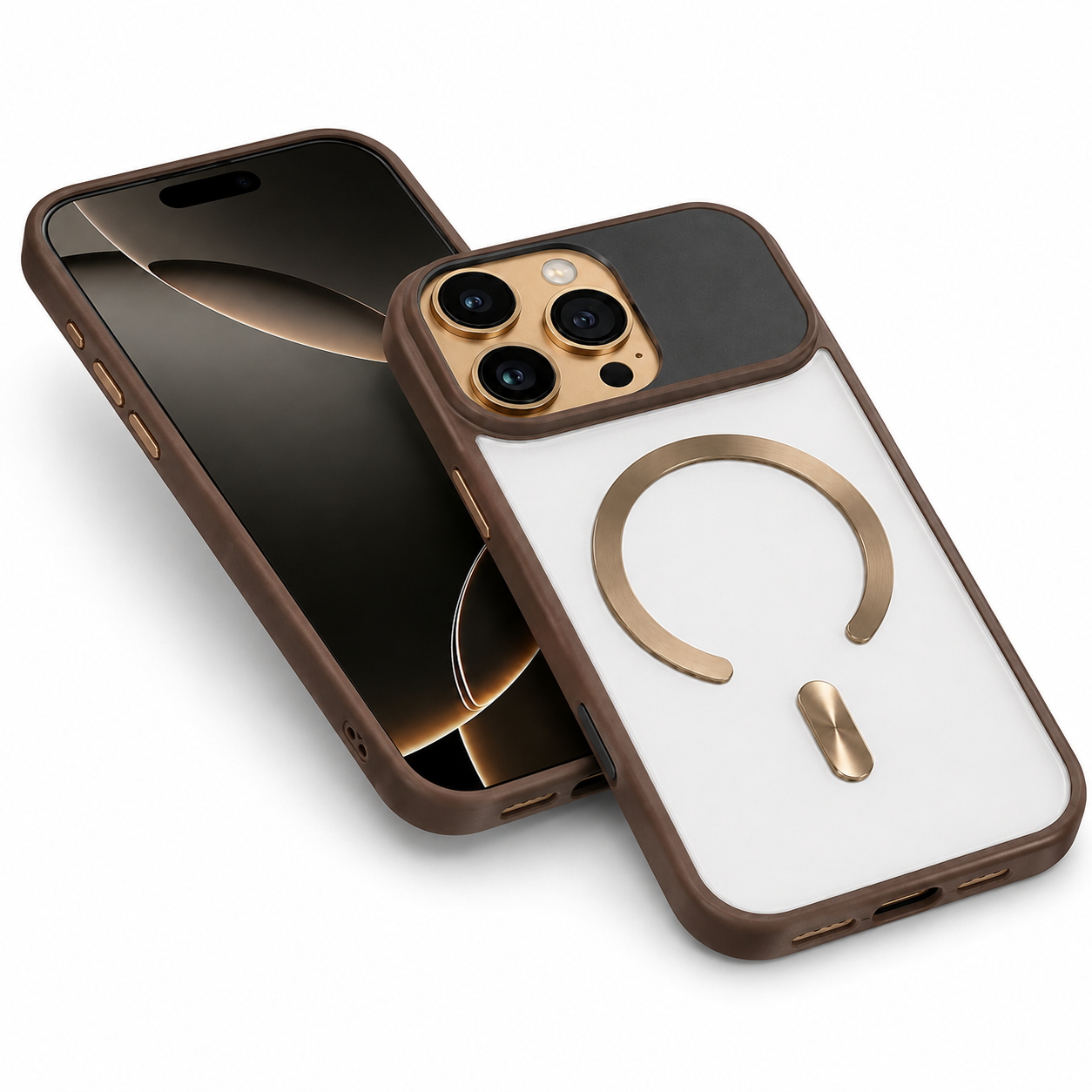 Desert Gold MagSafe iPhone 16 Pro Max cover with durable camera protection